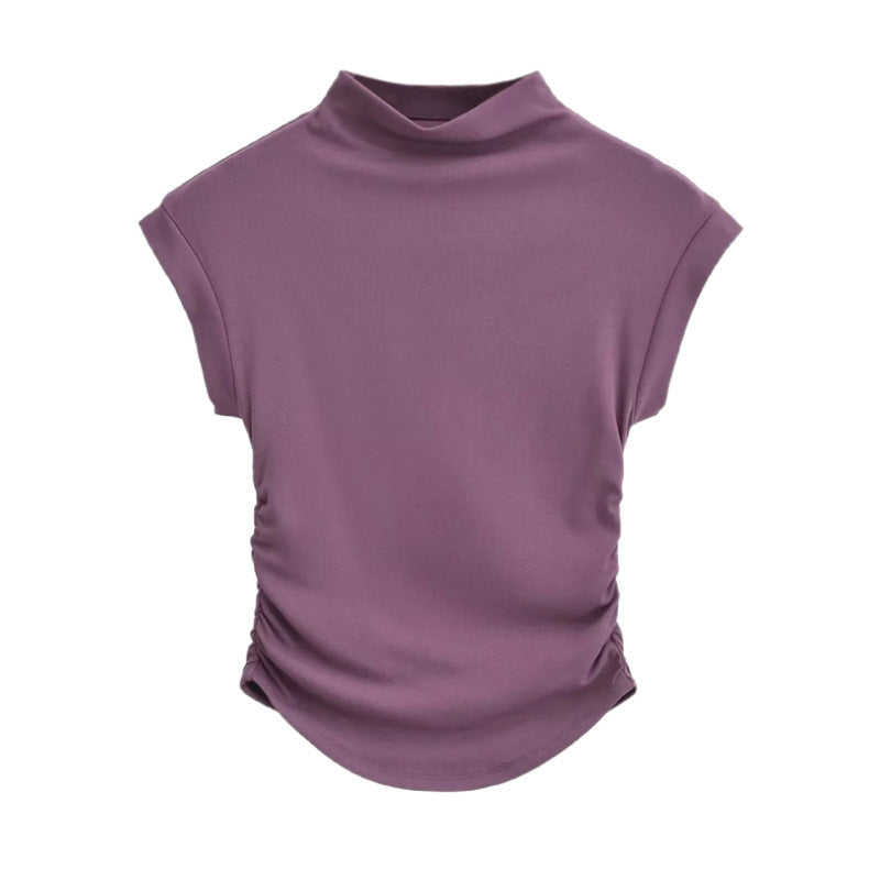 Stylish Solid Color Cowl Neck Short Sleeve Crop Corset Top