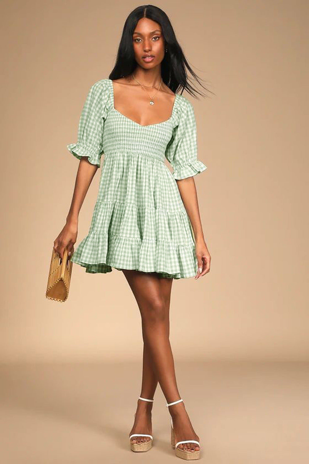 Bonny Pocketed Gingham Tie Front Babydoll Dress - Yellow