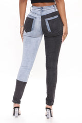 A Double Life Two Tone Skinny Jeans - Blue/combo