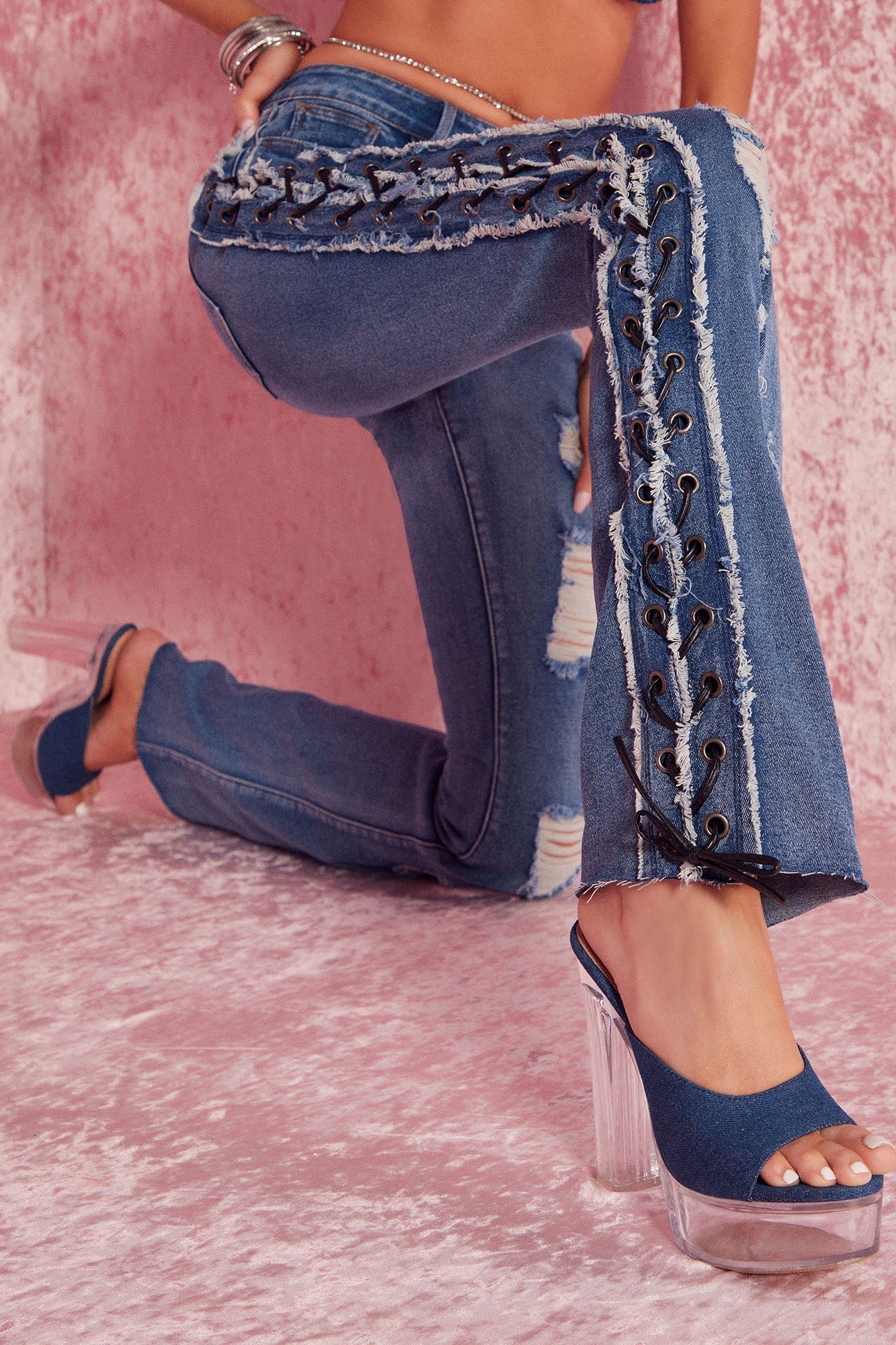 All Laced Up Mid Rise Bootcut Jeans - Medium Blue Wash