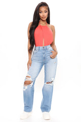 One And Only Ultra High Rise Ripped Boyfriend Jeans - Medium Blue Wash