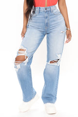 One And Only Ultra High Rise Ripped Boyfriend Jeans - Medium Blue Wash