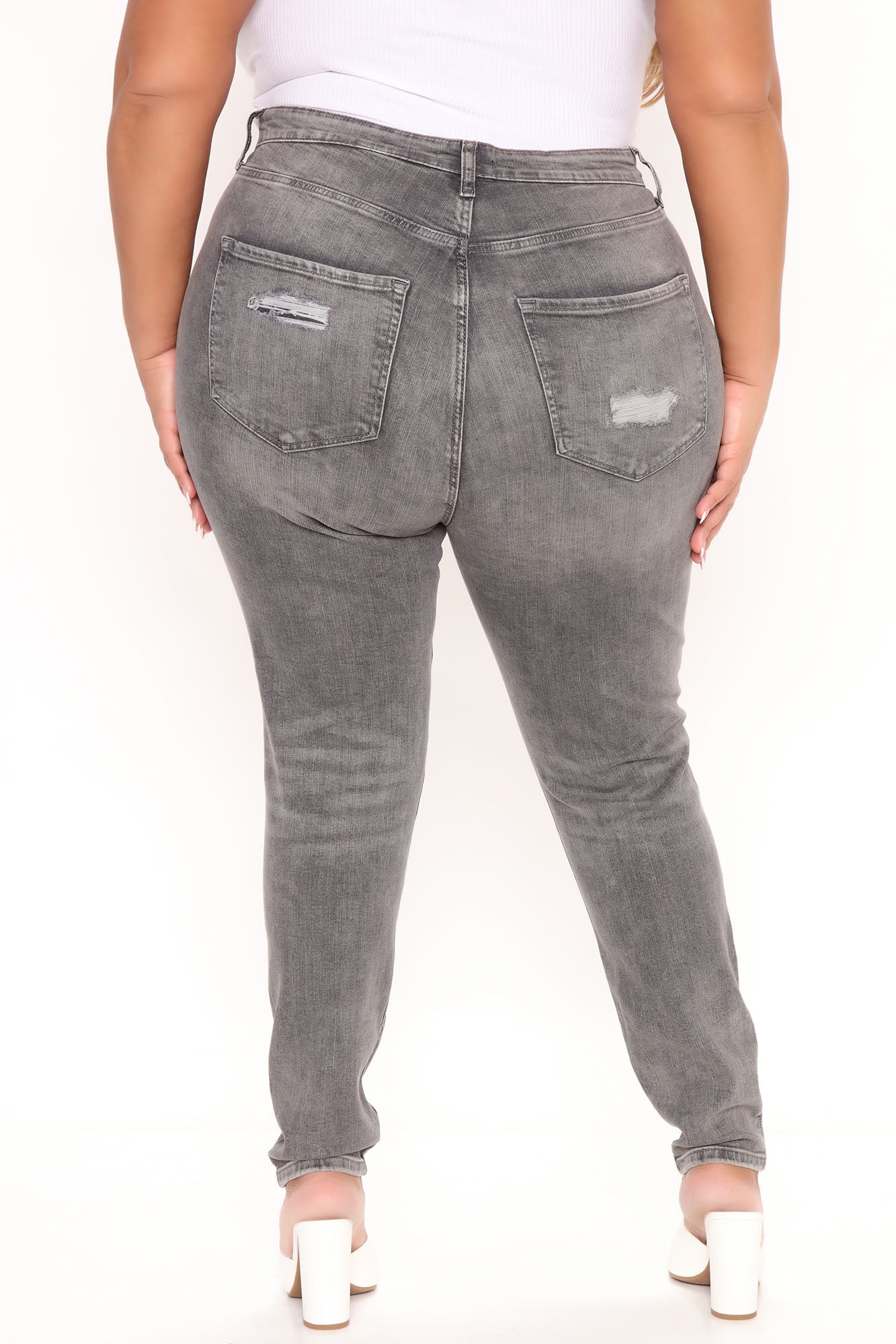 Never The Same Ripped High Rise Skinny Jeans - Grey