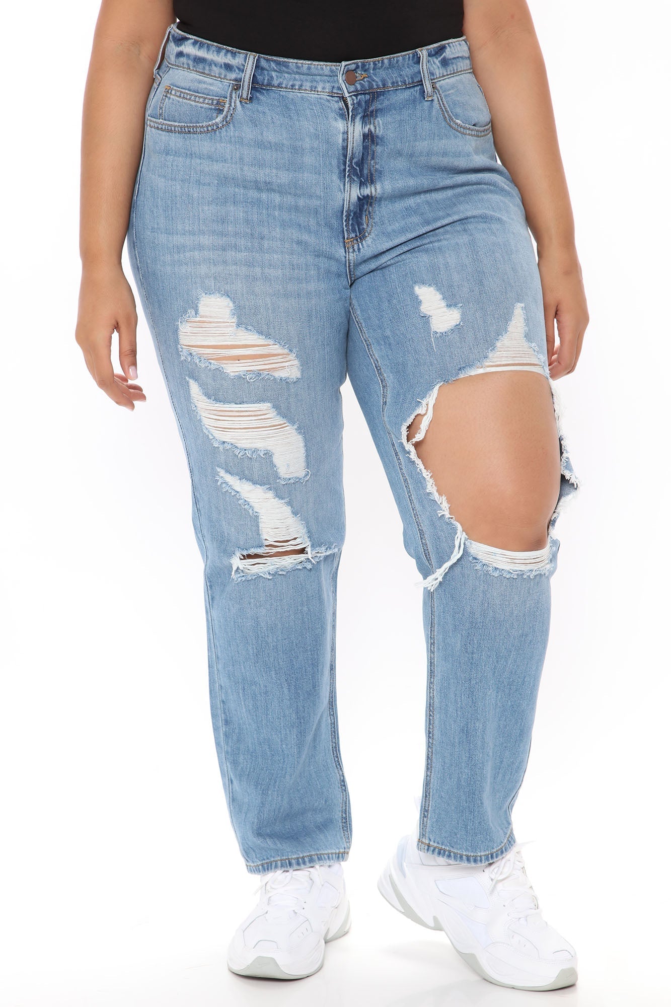 Can't Tell You Non Stretch Destroyed Jeans - Medium Blue Wash