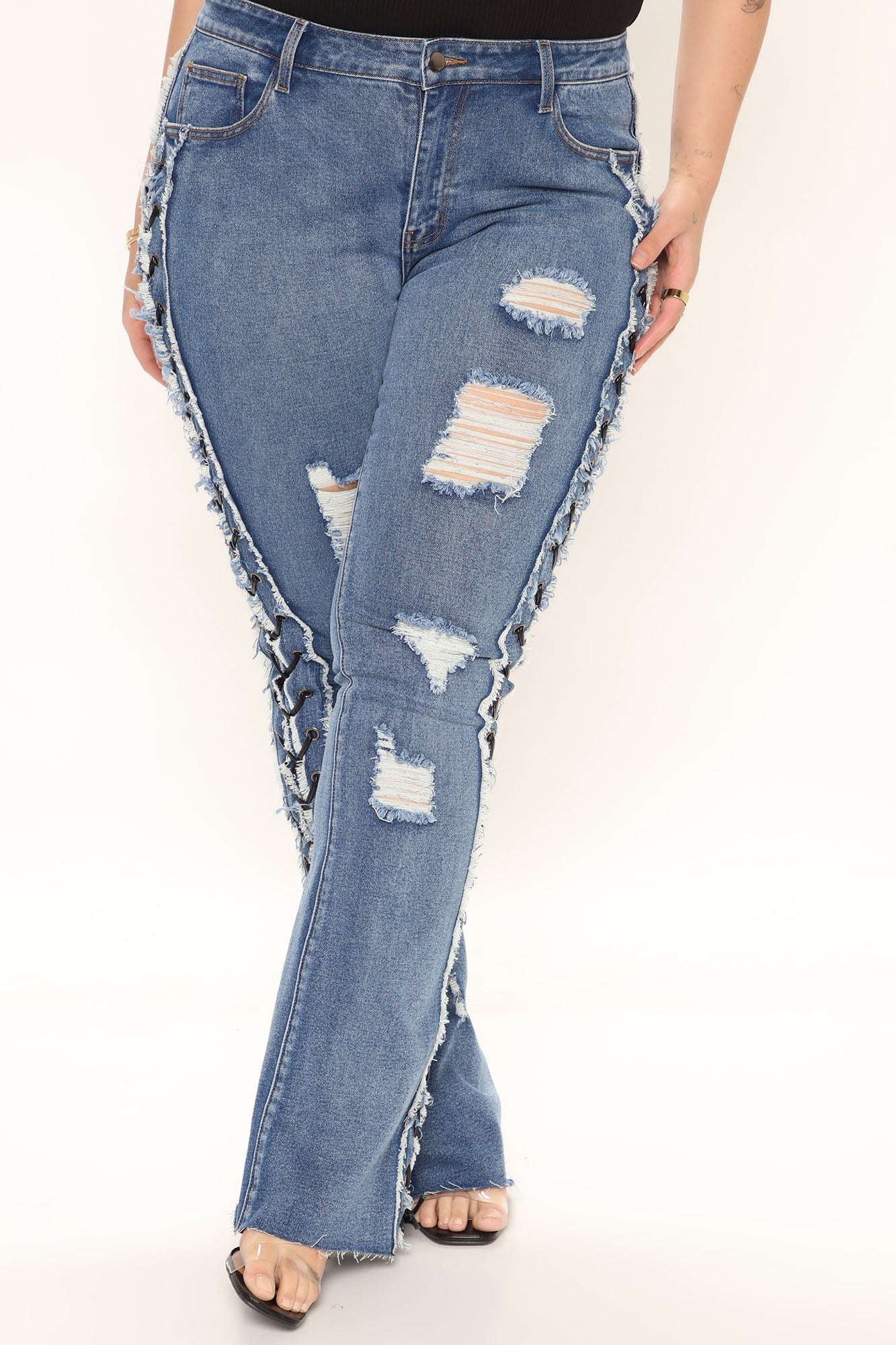 All Laced Up Mid Rise Bootcut Jeans - Medium Blue Wash