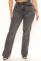 Gimme Some Straight Talk Side Slit Jeans - Grey
