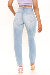 A Shredded Babe Non Stretch Straight Leg Jeans - Light Blue Wash