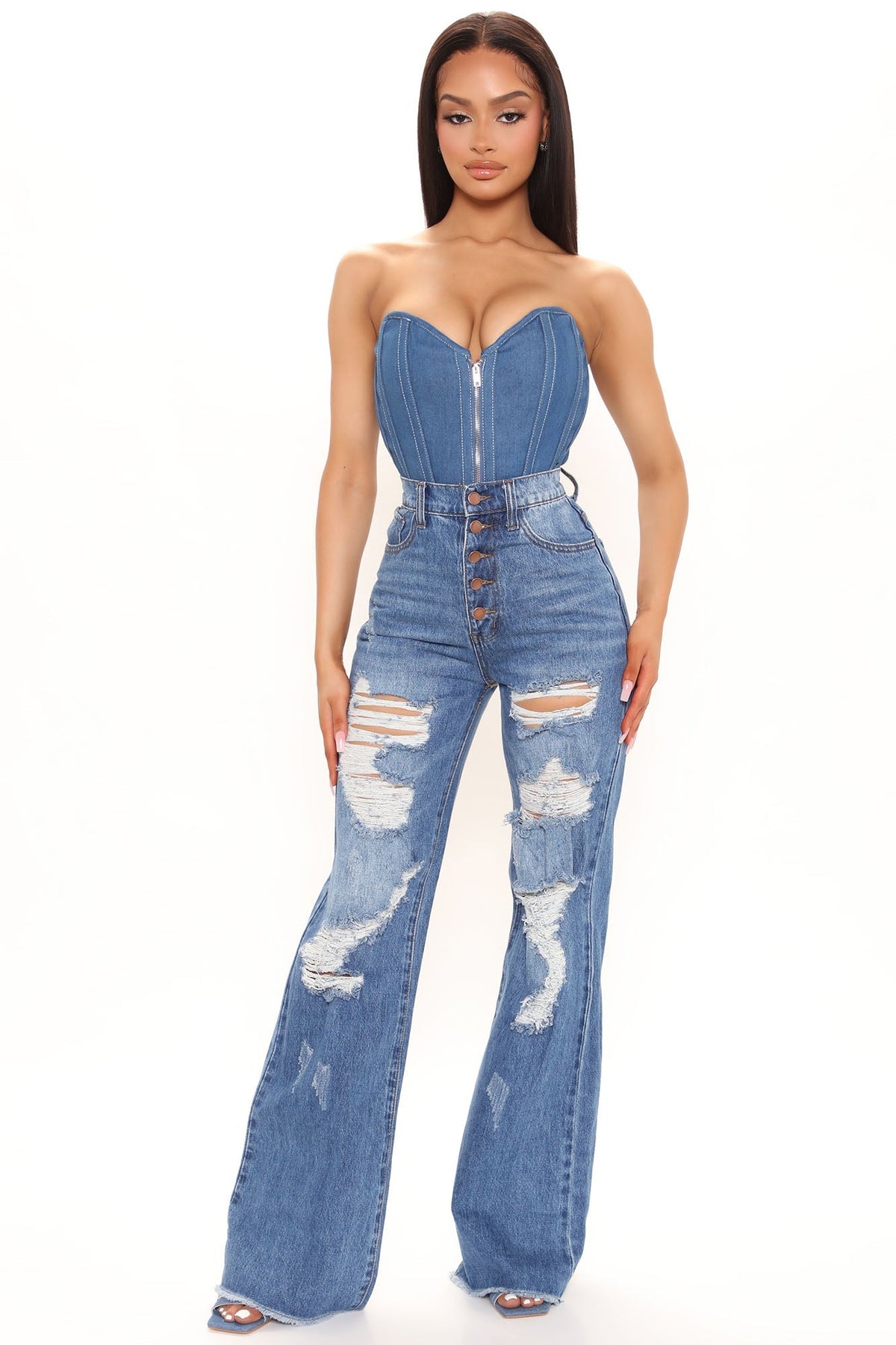 Looking For Trouble Ripped Jeans - Medium Blue Wash