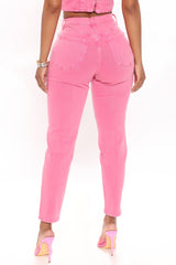 Candy Coated High Rise Mom Jeans - Pink