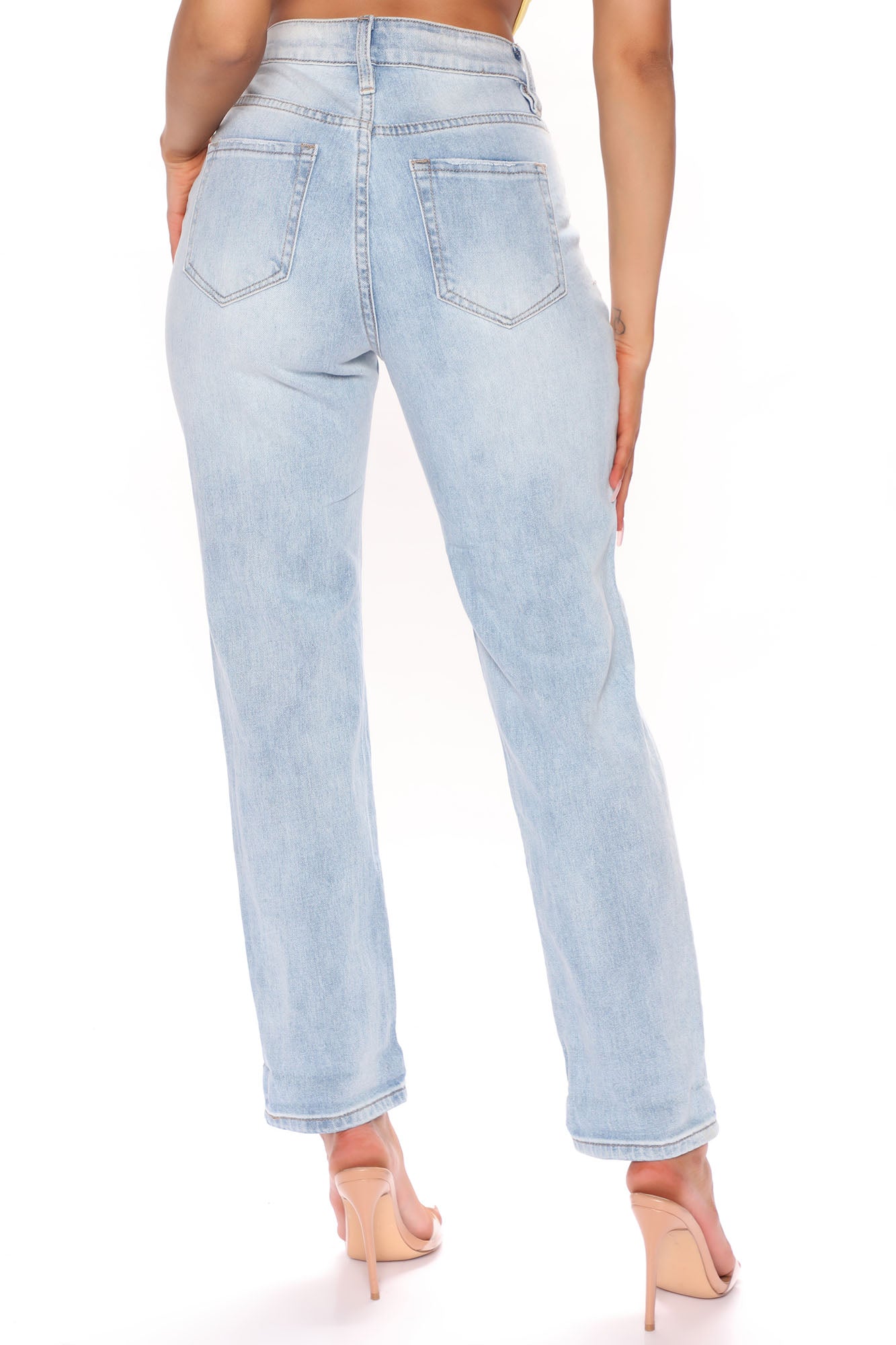 Choose Wisely Distressed Mom Jean - Light Blue Wash