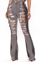 Catchin Feelings High Waisted Flare Jeans - Black/Grey