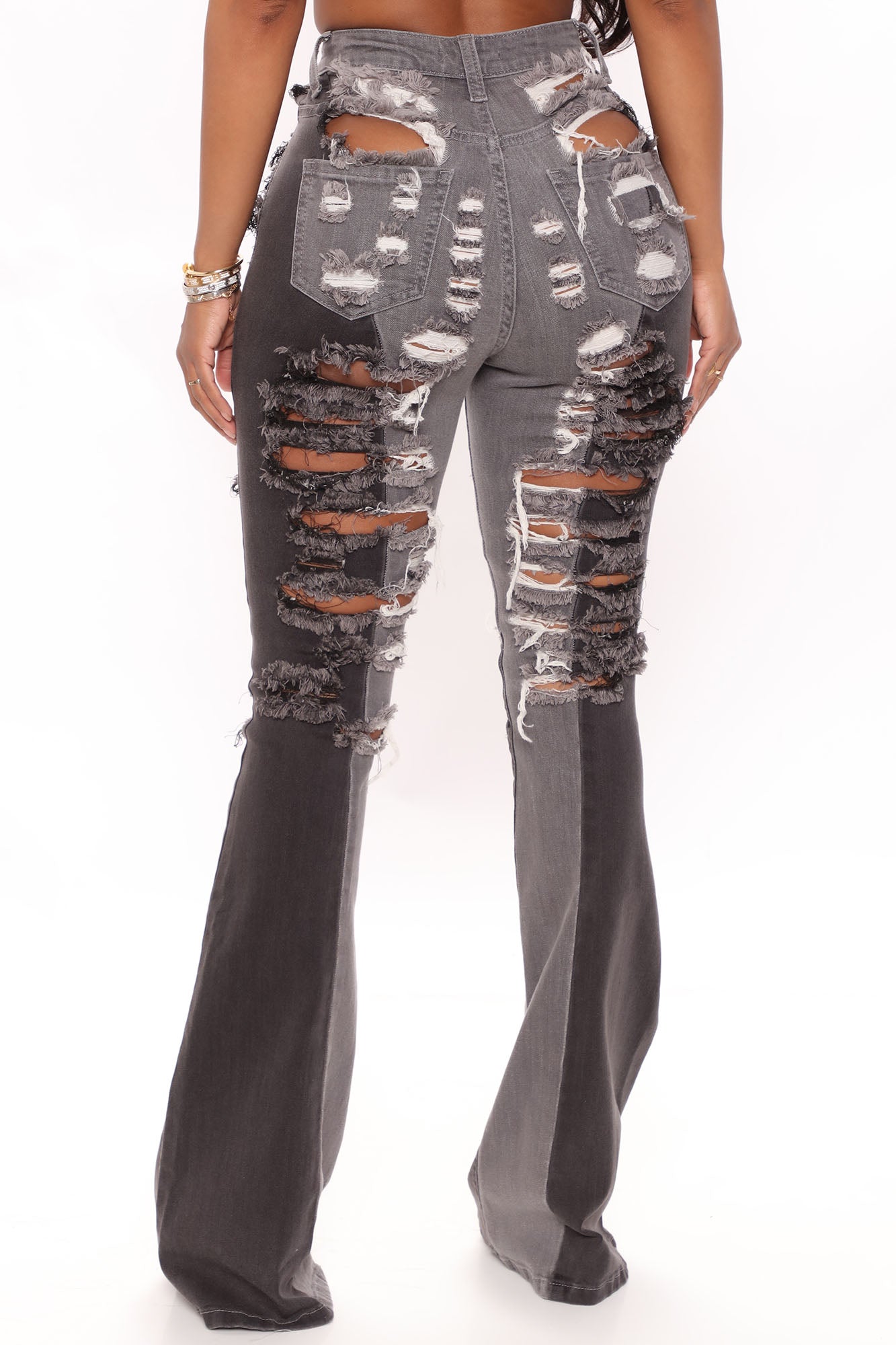 Catchin Feelings High Waisted Flare Jeans - Black/Grey
