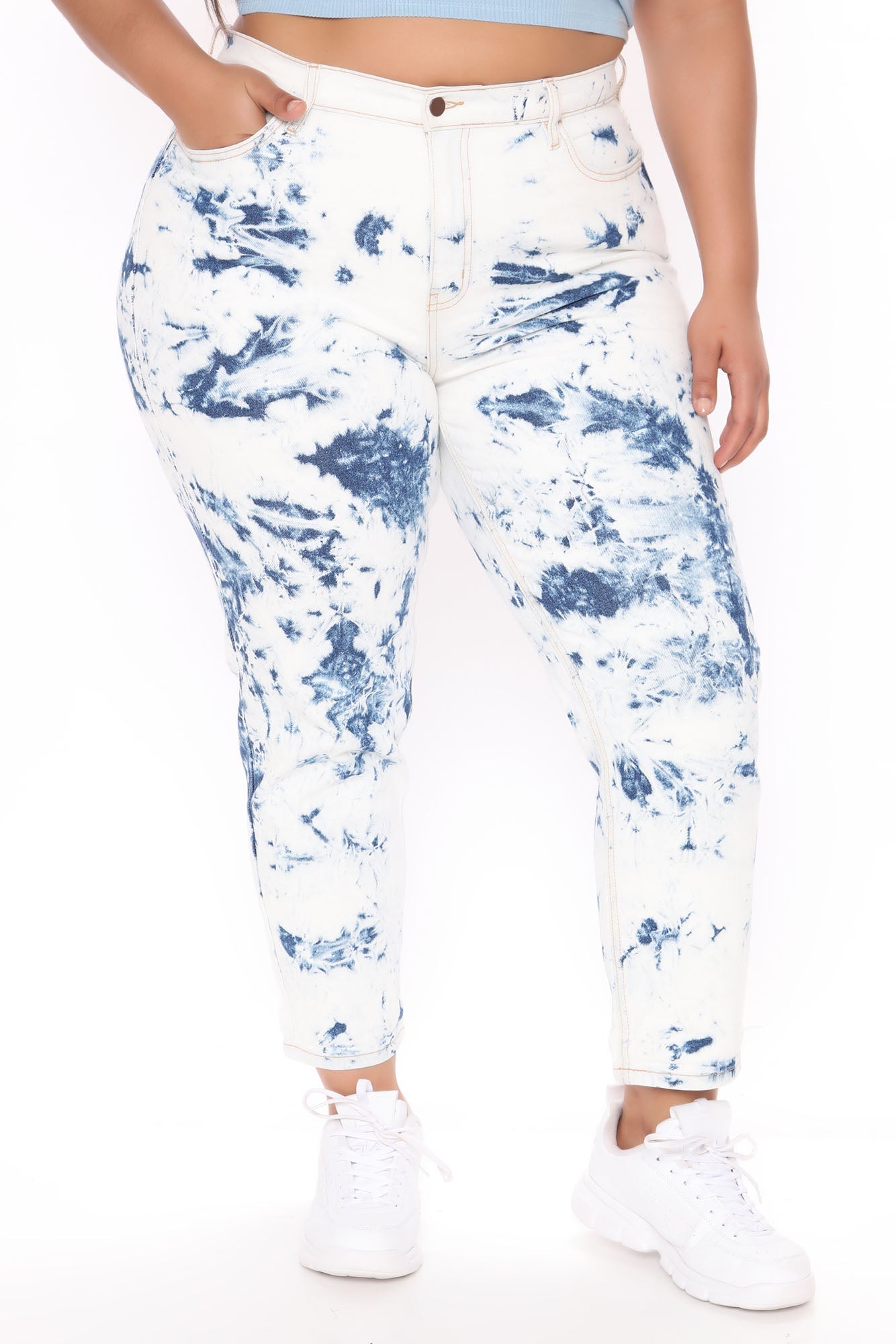 Cloudy Thoughts Tie Dye Mom Jeans - White/combo