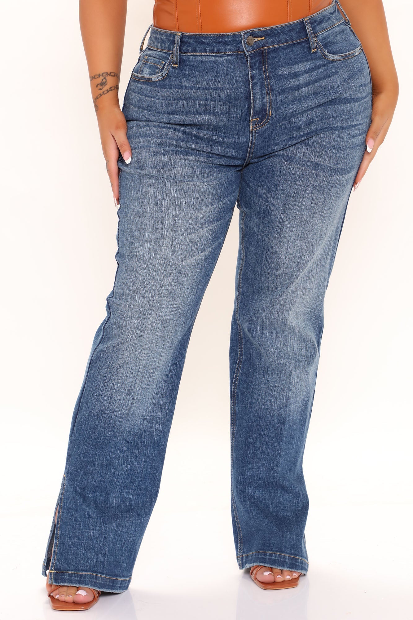 Stay Authentic Stretch Slit Straight Leg Jeans - Medium Blue Wash