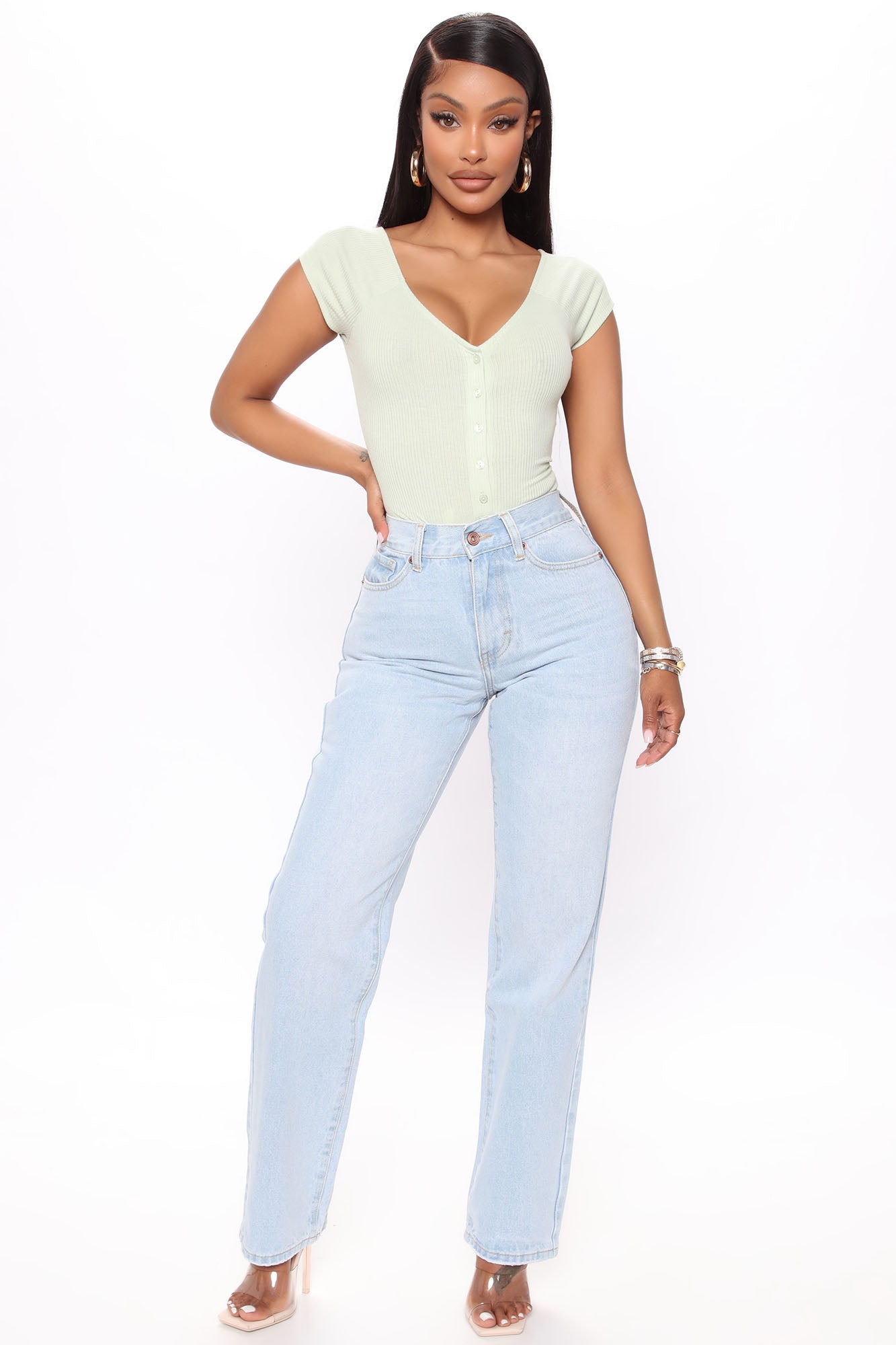 Lost Your Number Slouchy Straight Leg Jeans - Light Blue Wash