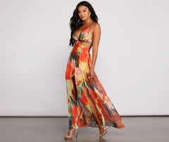 Brighter Vibes Lace-Up Chiffon Maxi Dress
