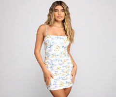 Butterfly Charm Ruched Mini Dress