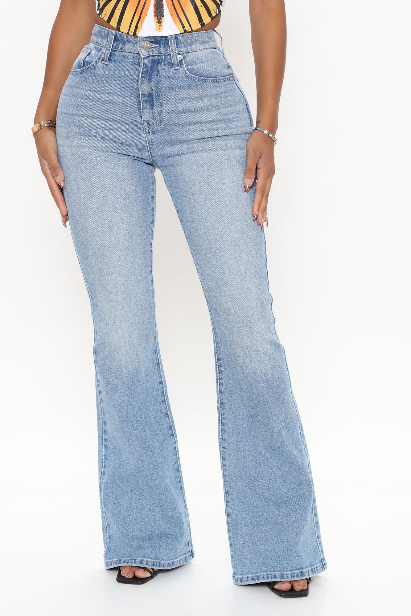 Natasha High Rise Flare Jeans - Medium Blue Wash – VP Clothes