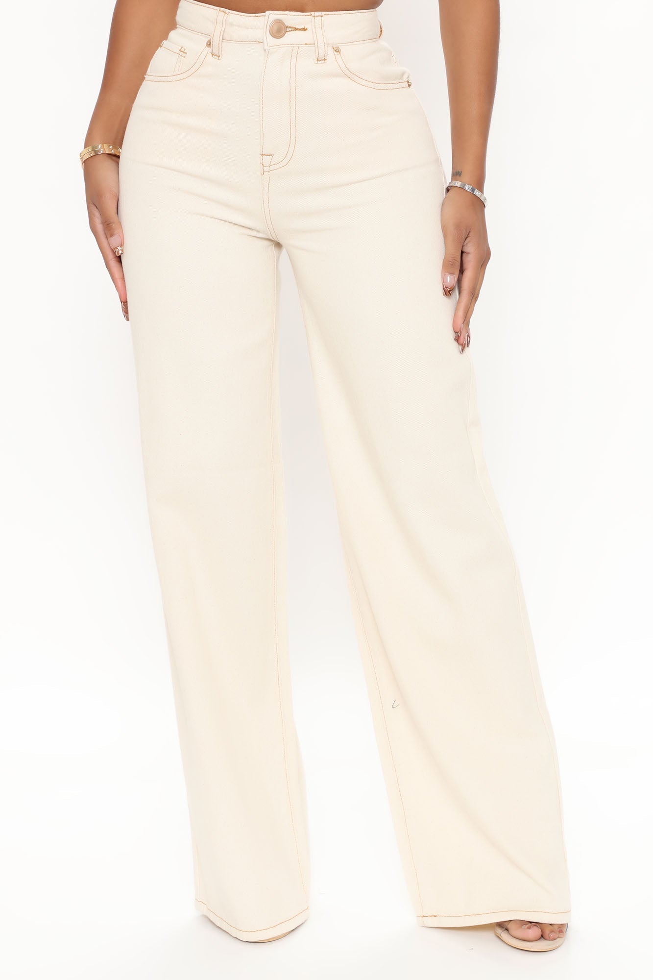 Natural Attraction Non Stretch Wide Leg Jeans - Sand