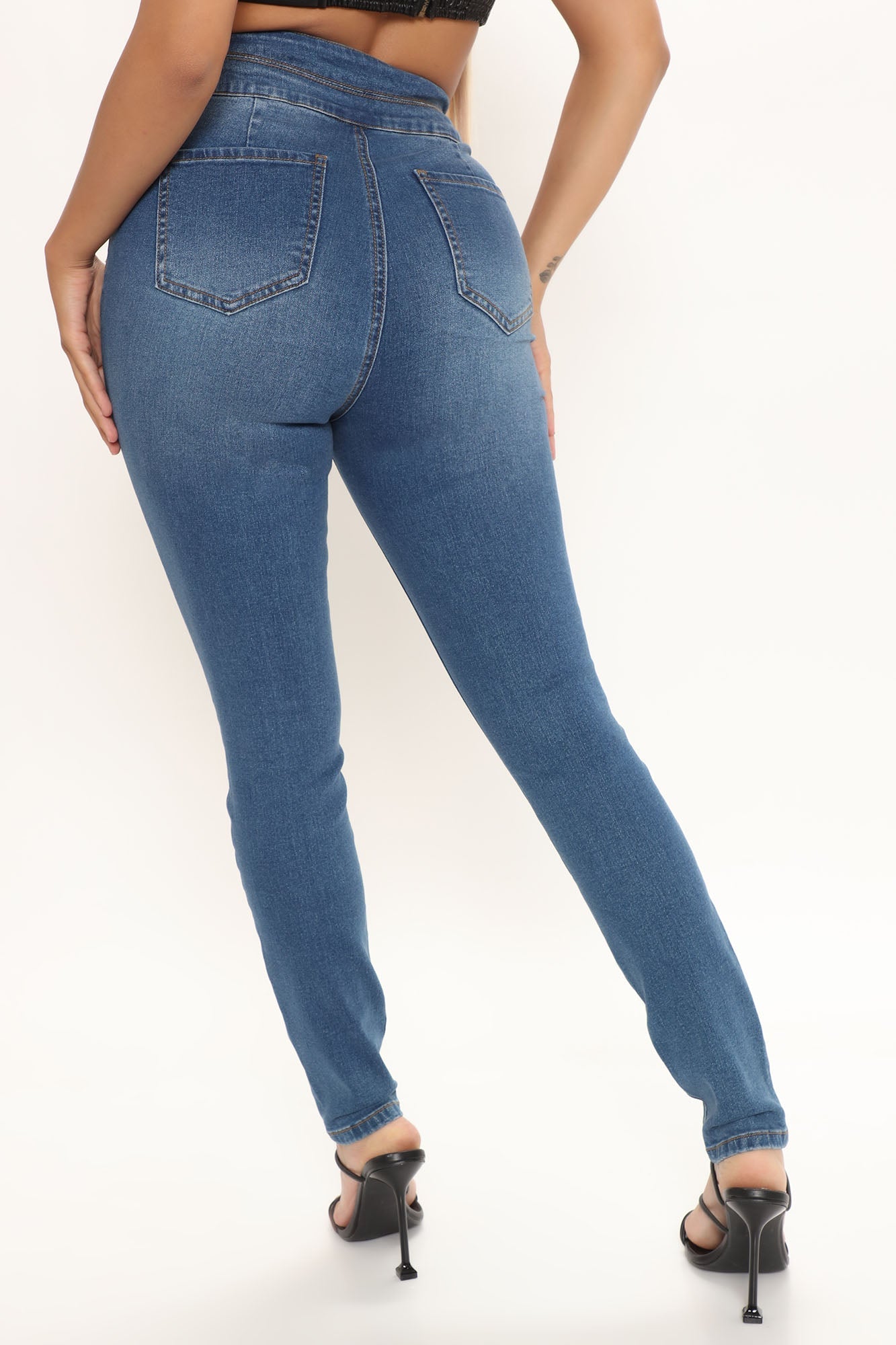 Lace Up To It Stretch Skinny Jeans - Medium Blue Wash