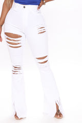 Let Your Flare Down Distressed Jeans - White