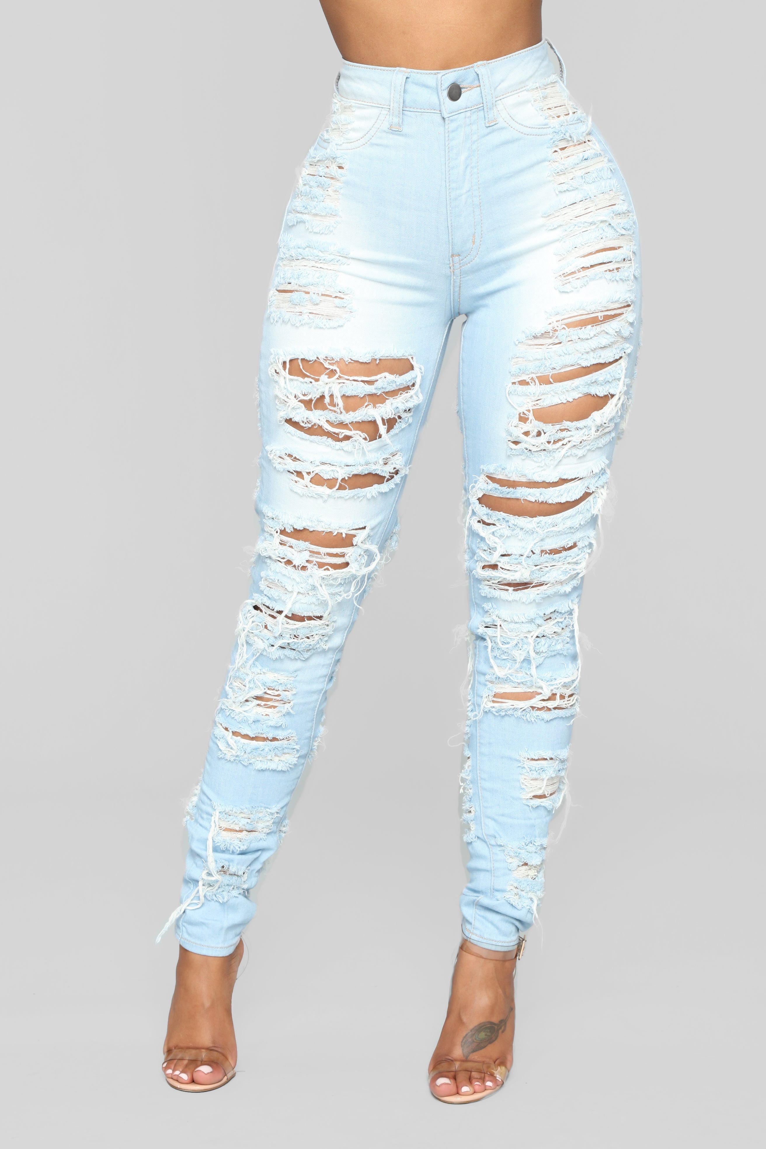 Caught In Your Love Distressed Jeans - Light Blue Wash