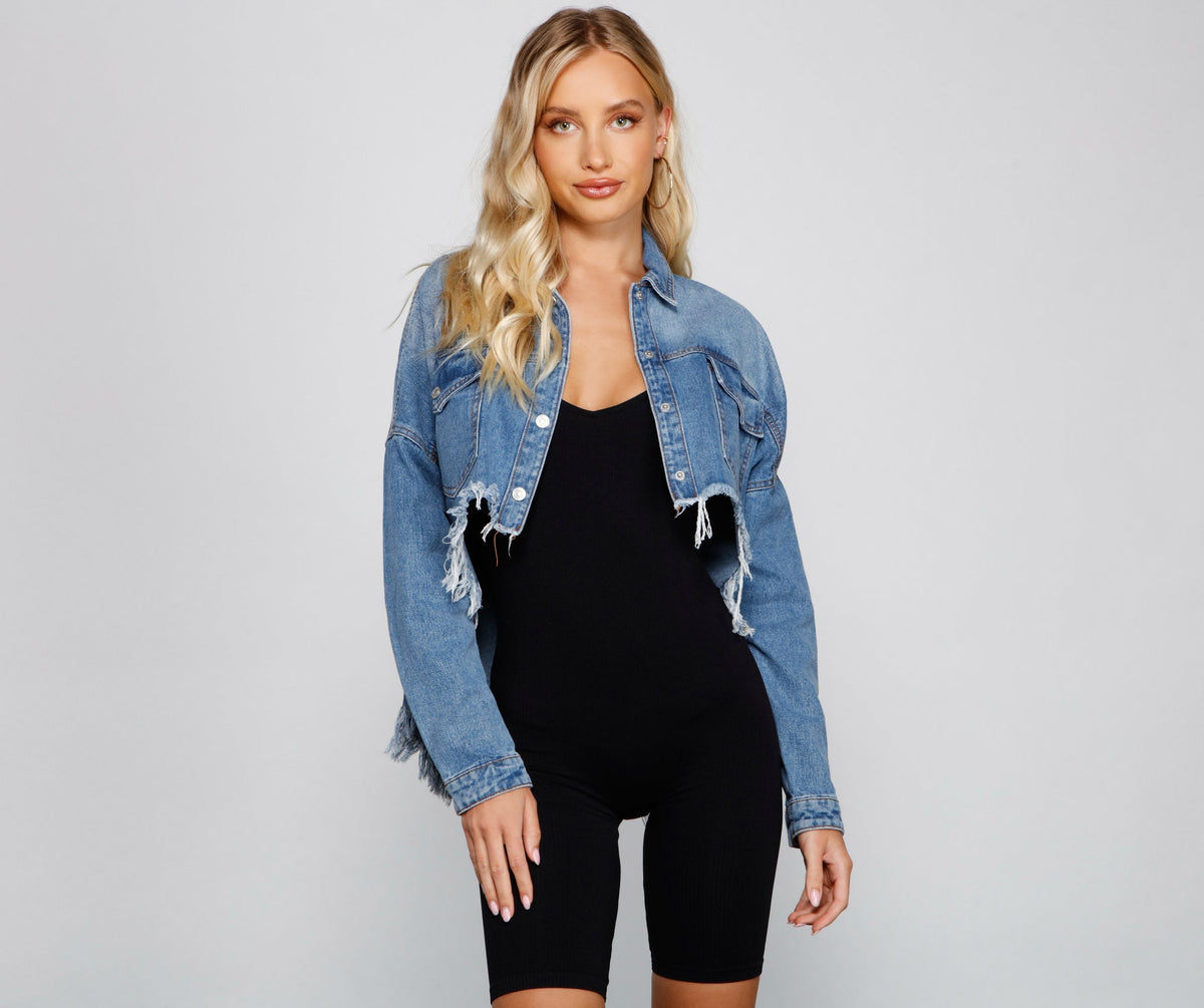 Casually Edgy High Low Cropped Denim Jacket
