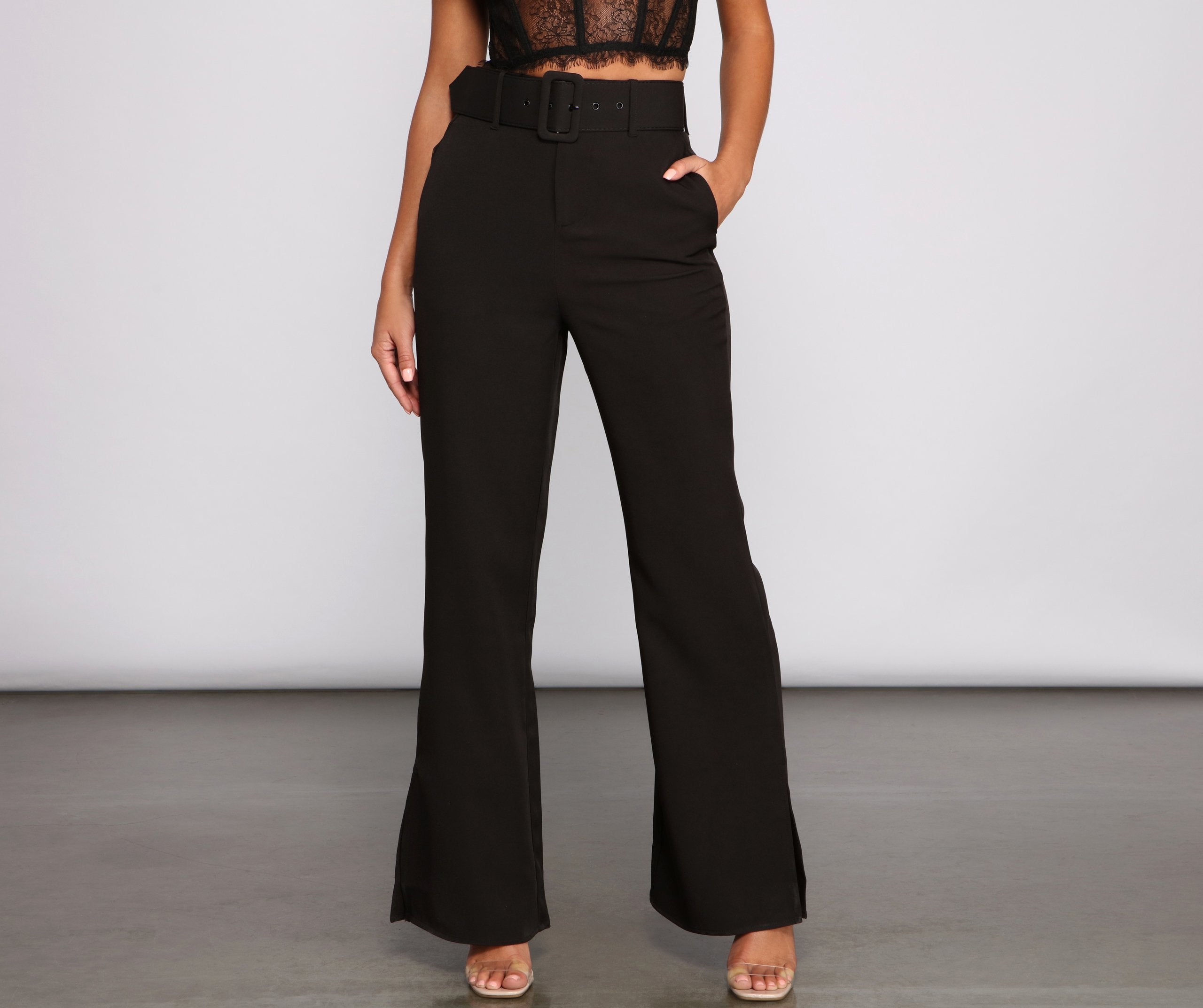 Chic Belted Dressy Wide-Leg Pants