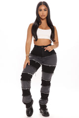 Pieces Of You Patchwork Straight Leg Jeans - Black/Grey