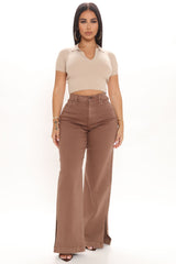 Stockholm Side Slit Wide Leg Jeans - Chocolate