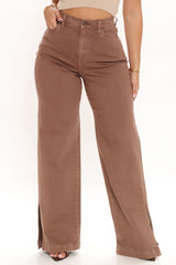 Stockholm Side Slit Wide Leg Jeans - Chocolate