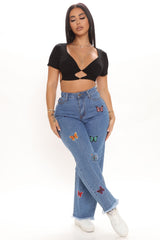 On Butterfly Wings Straight Leg Jeans - Medium Blue Wash