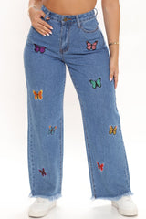 On Butterfly Wings Straight Leg Jeans - Medium Blue Wash