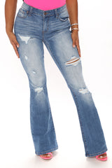 Not My First Rodeo Ripped Flare Jeans - Medium Blue Wash