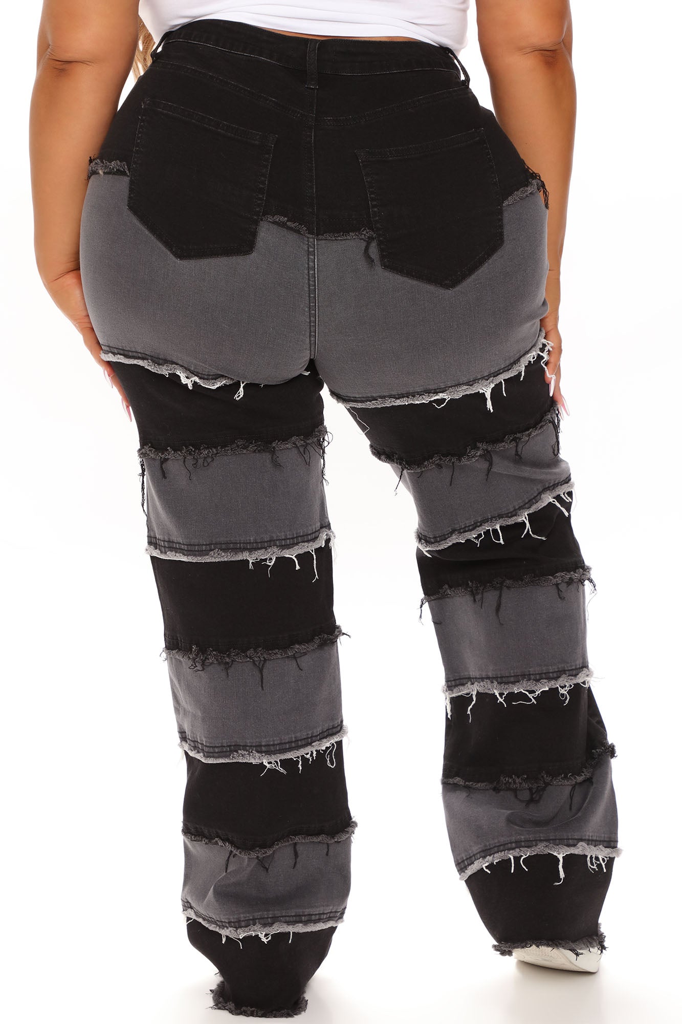 Pieces Of You Patchwork Straight Leg Jeans - Black/Grey