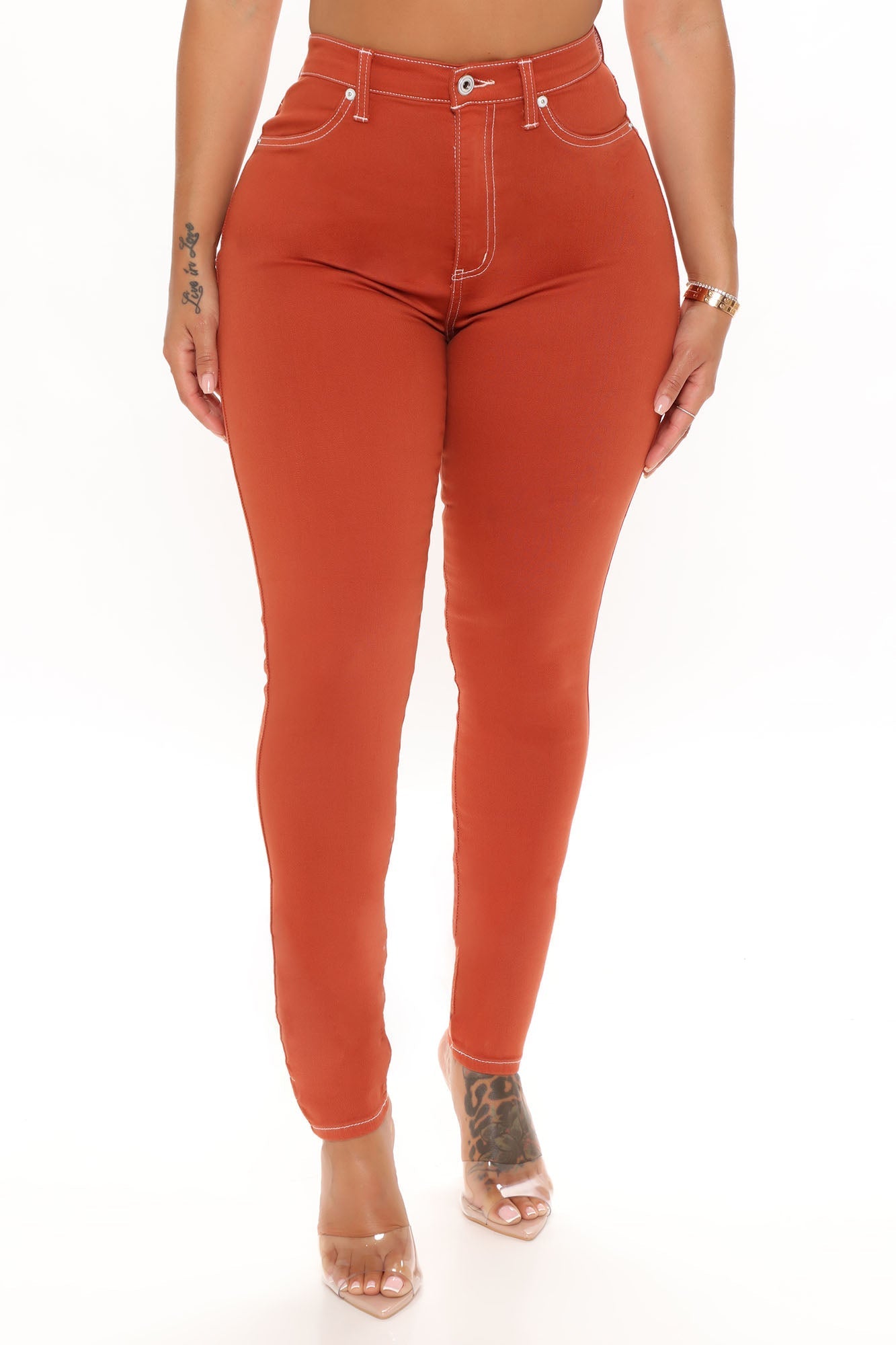 Lilah Stretch Skinny Jeans - Rust