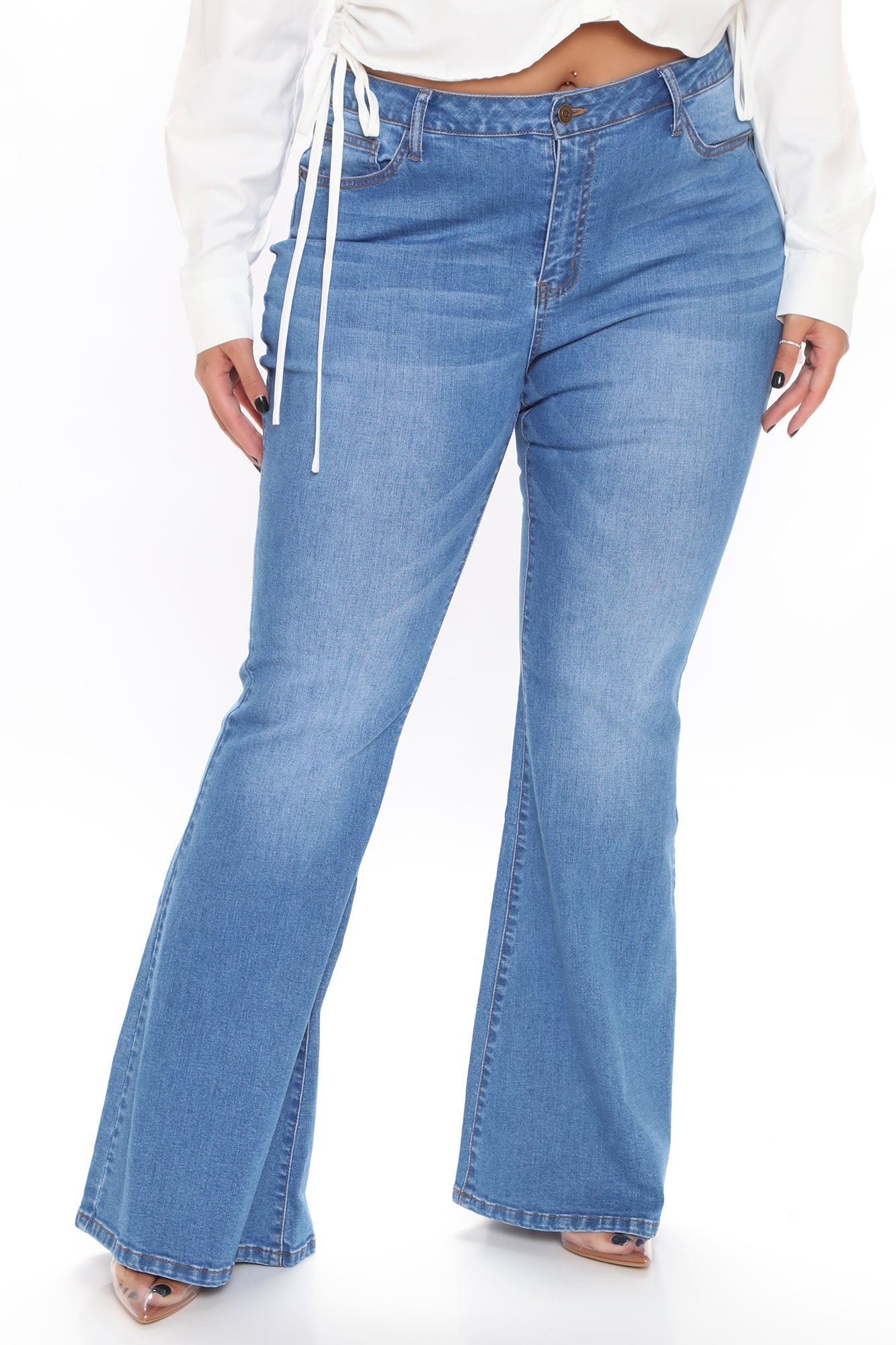 Peace And Music II Mid Rise Flare Jeans - Medium Blue Wash