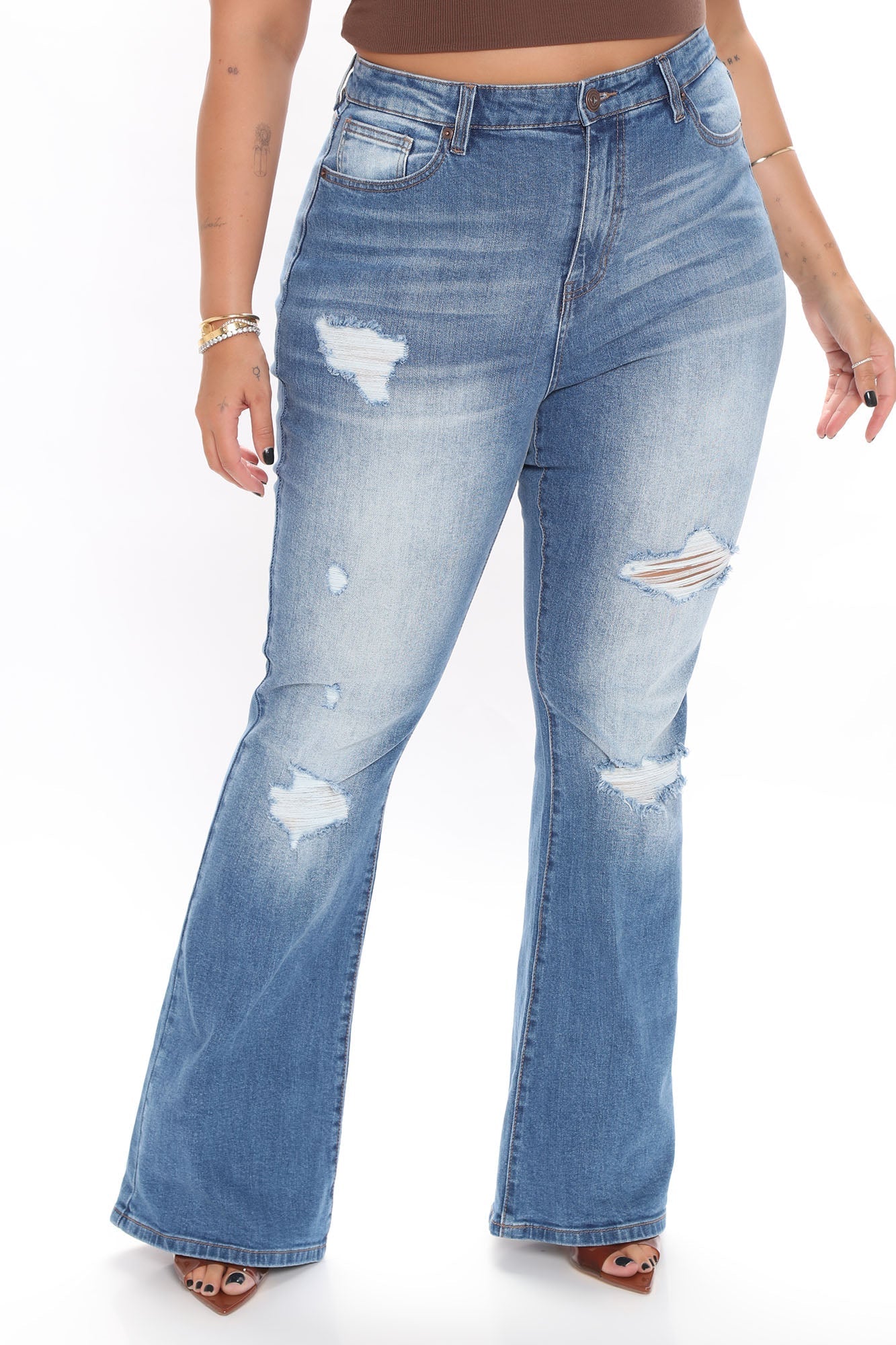 Not My First Rodeo Ripped Flare Jeans - Medium Blue Wash