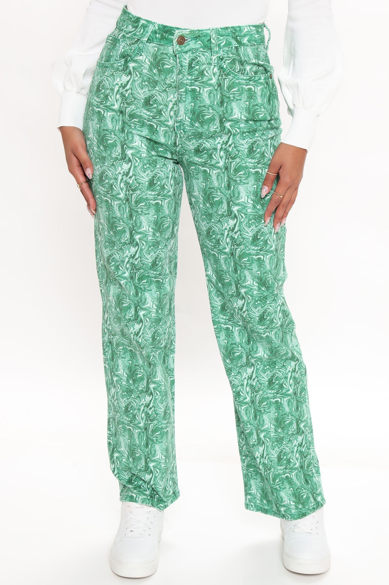 All In The Swirl Straight Leg Jeans - Kelly Green