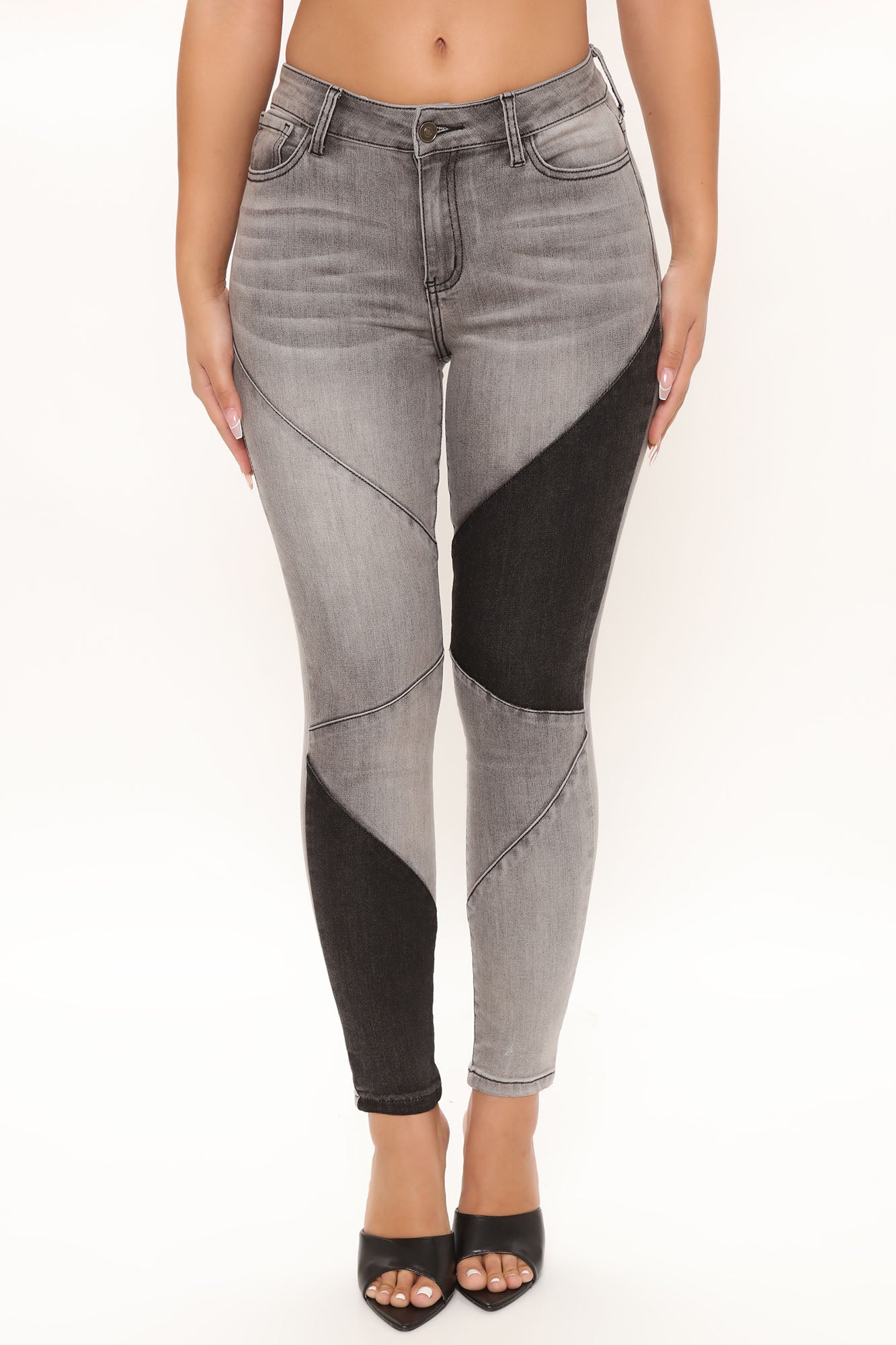 Stay In Line Mid Rise Skinny Jeans - Grey/Black