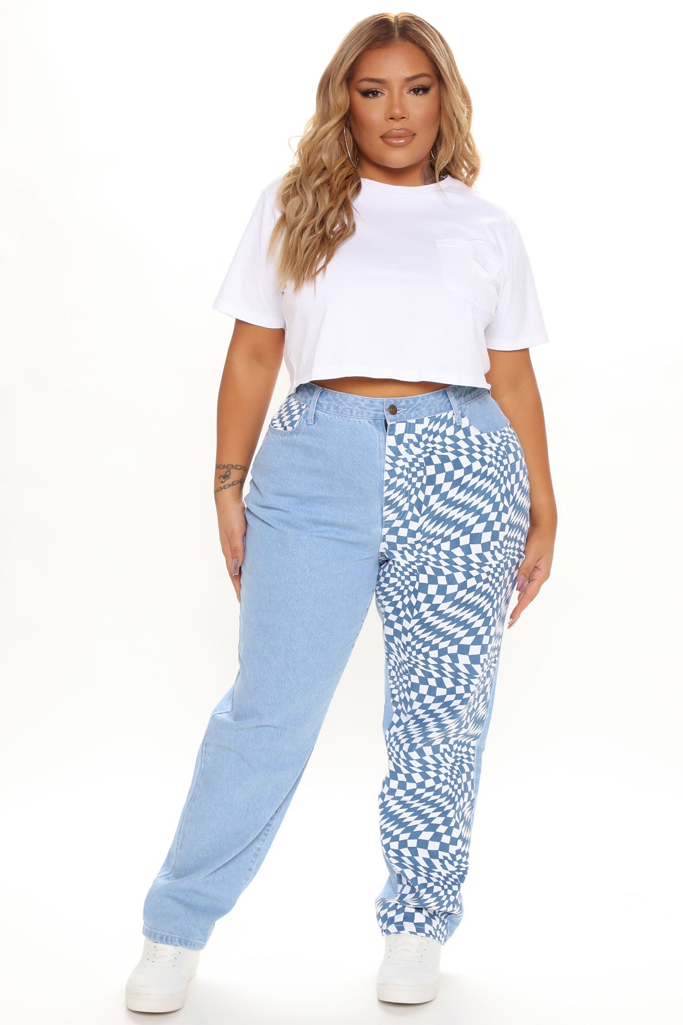 Get Trippy Print Non Stretch Mom Jeans - Blue/combo