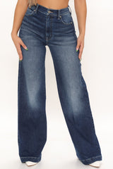 Classic High Waist Trouser Flare Jeans - Medium Blue Wash