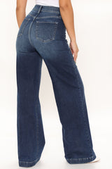Classic High Waist Trouser Flare Jeans - Medium Blue Wash