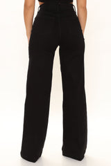 Classic High Waist Trouser Flare Jeans - Black