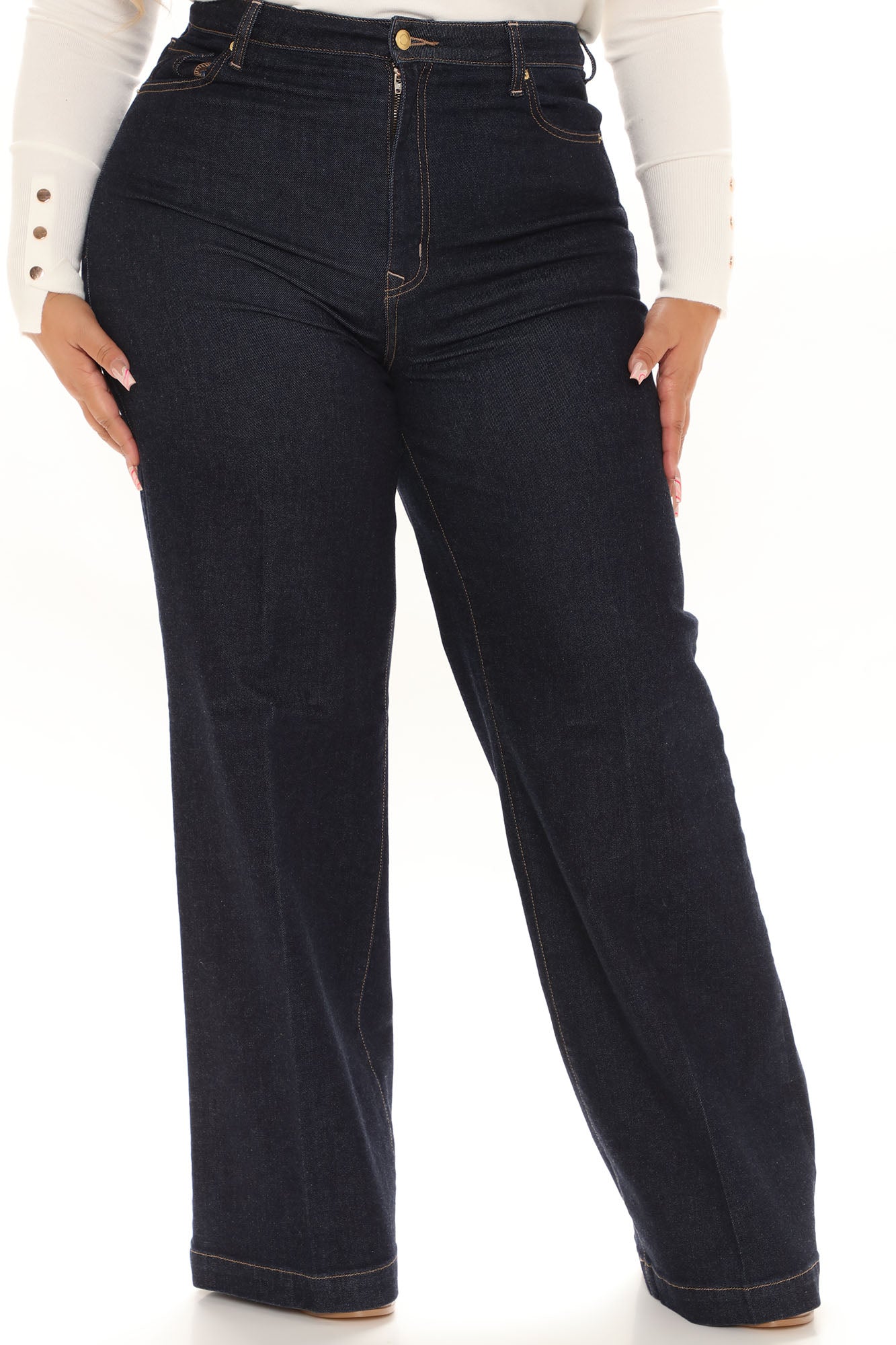 Classic High Waist Trouser Flare Jeans - Rinse Blue Wash