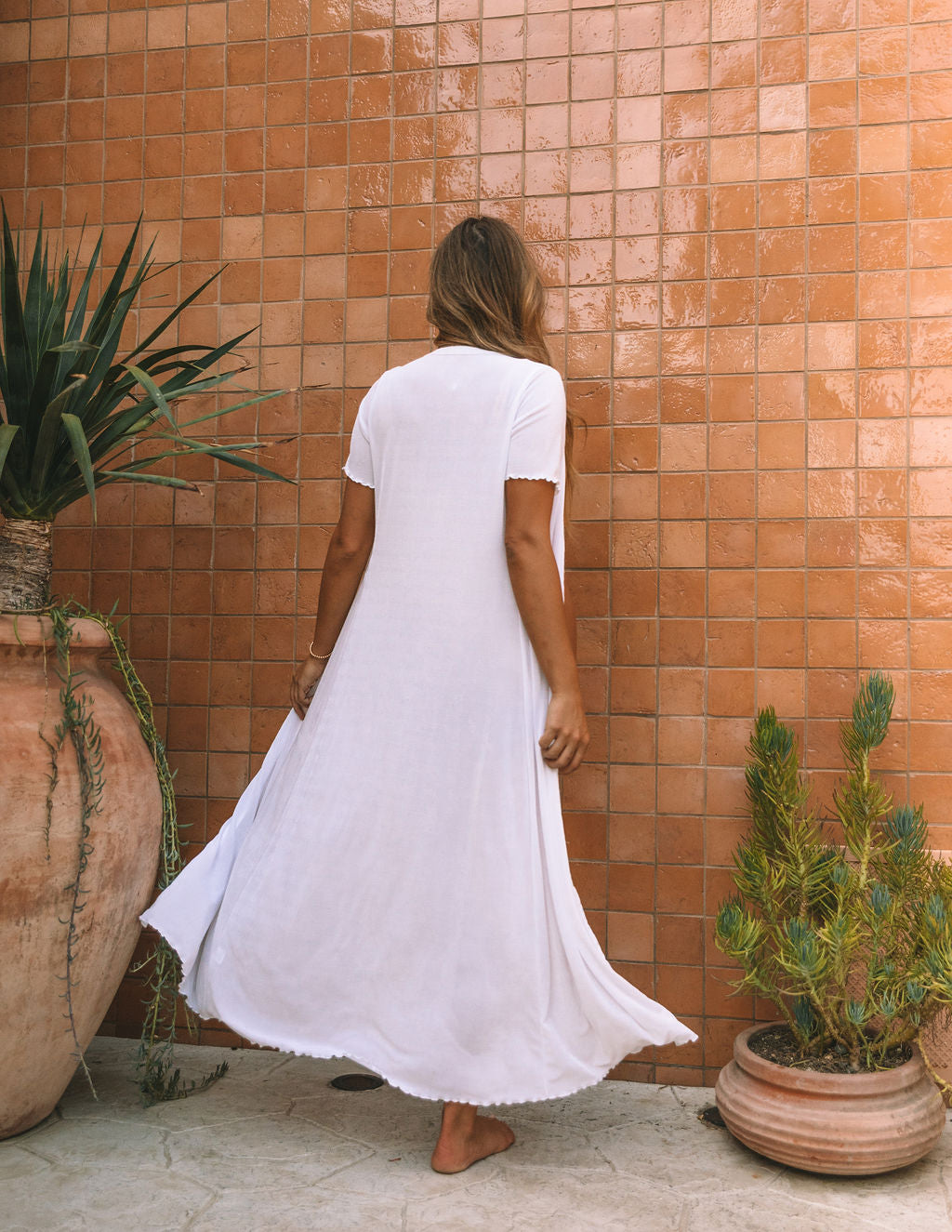 Hot Springs Button Down Knit Maxi Dress - White