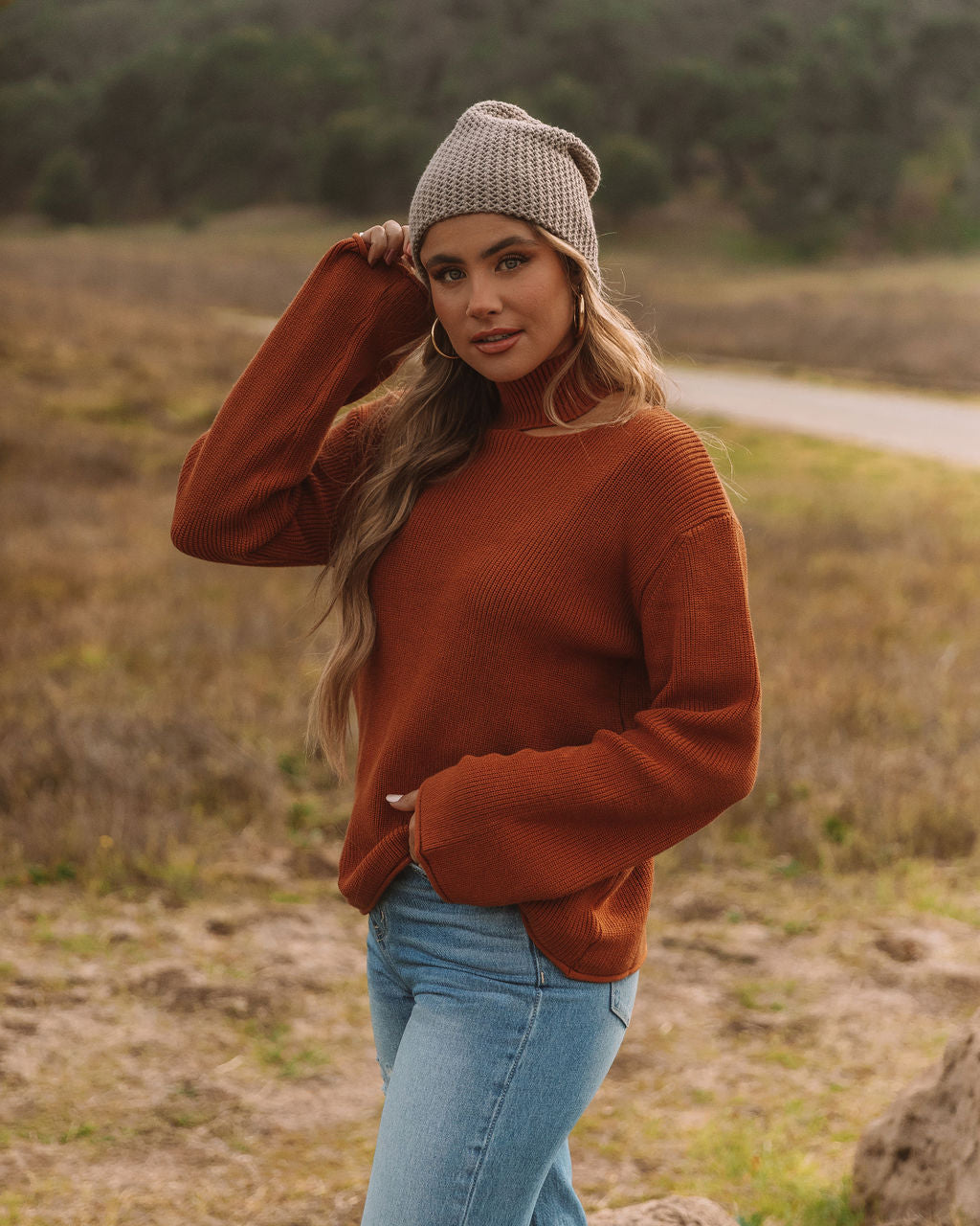 Indulgence Choker Cutout Sweater - Rust