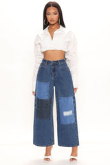 Caught In A Daydream Patchwork Ankle Jeans - Dark Wash