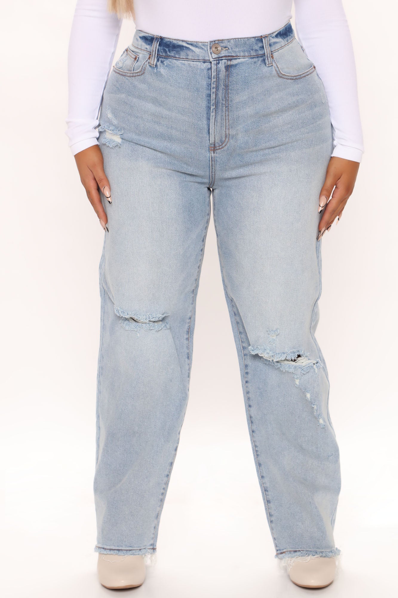 Get Your Facts Straight Distressed Jeans - Light Blue Wash