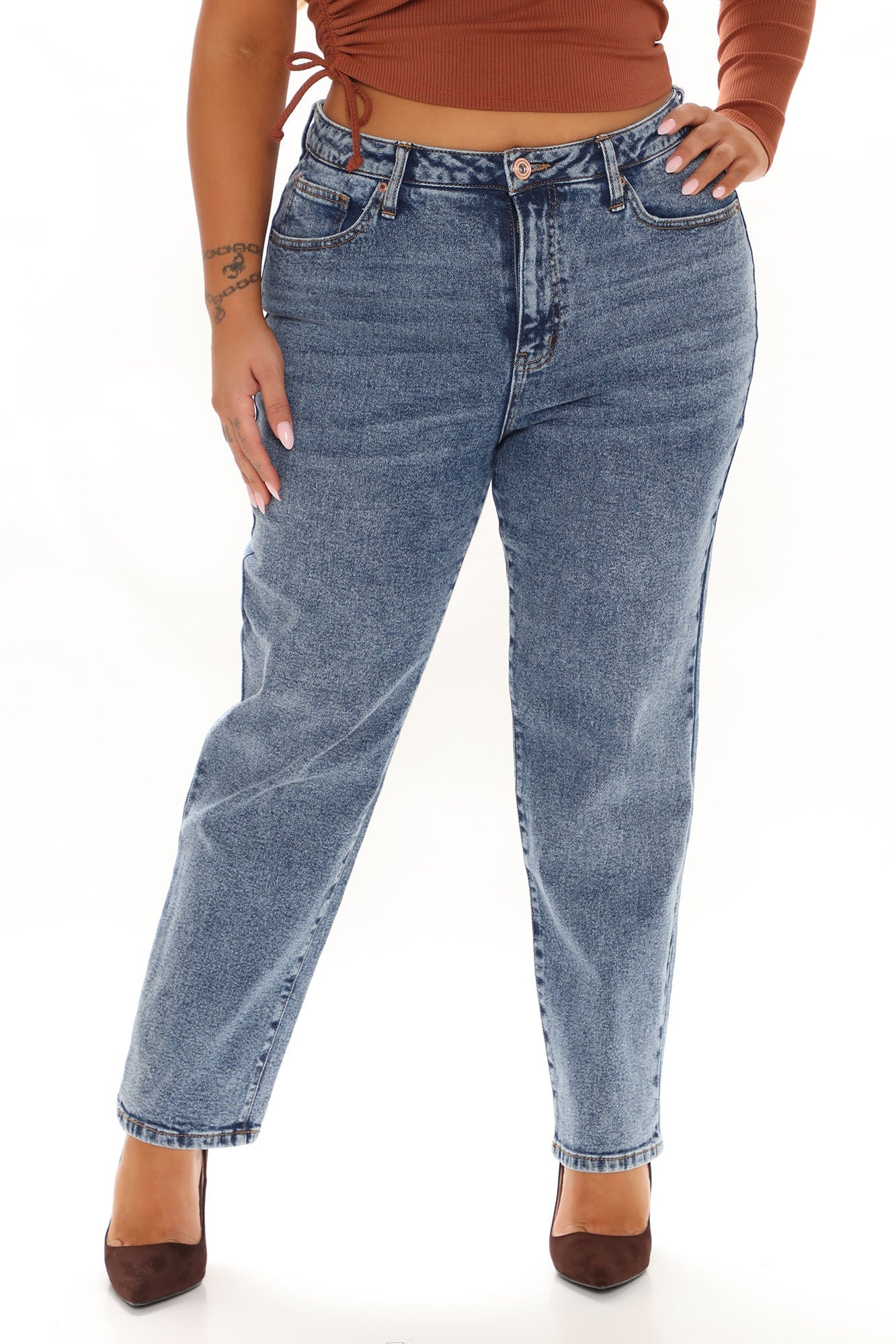 Classic Vintage High Rise Straight Leg Jeans - Medium Blue Wash